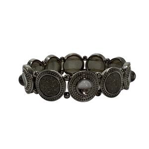 Silver Tone Stretch Bracelet Womens Round Disc Sparkle Statement Elastic